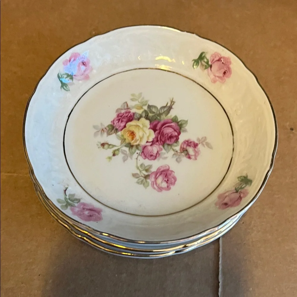 Floral Porcelain Dessert Plates Bavaria Germany Circa 1950